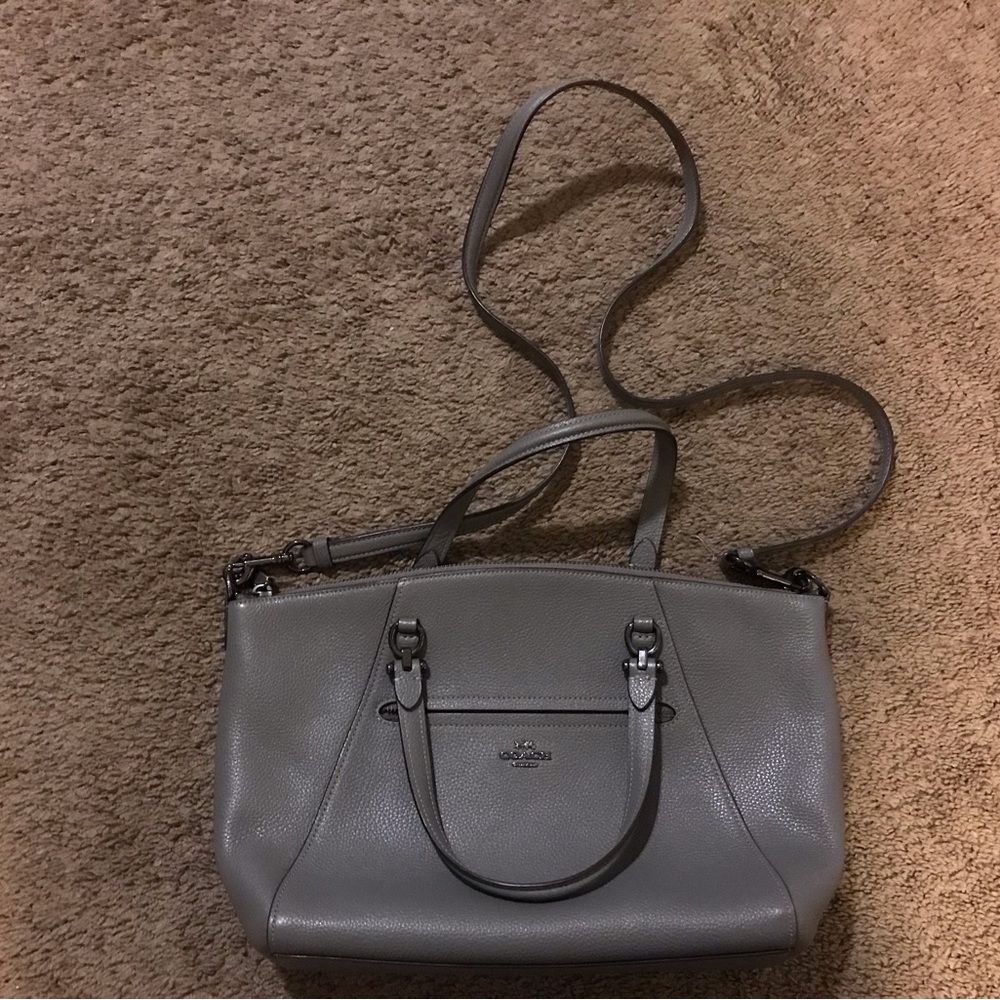Coach Prairie Satchel Crossbody Handbag Gray Pebbled Leather Purse 34340